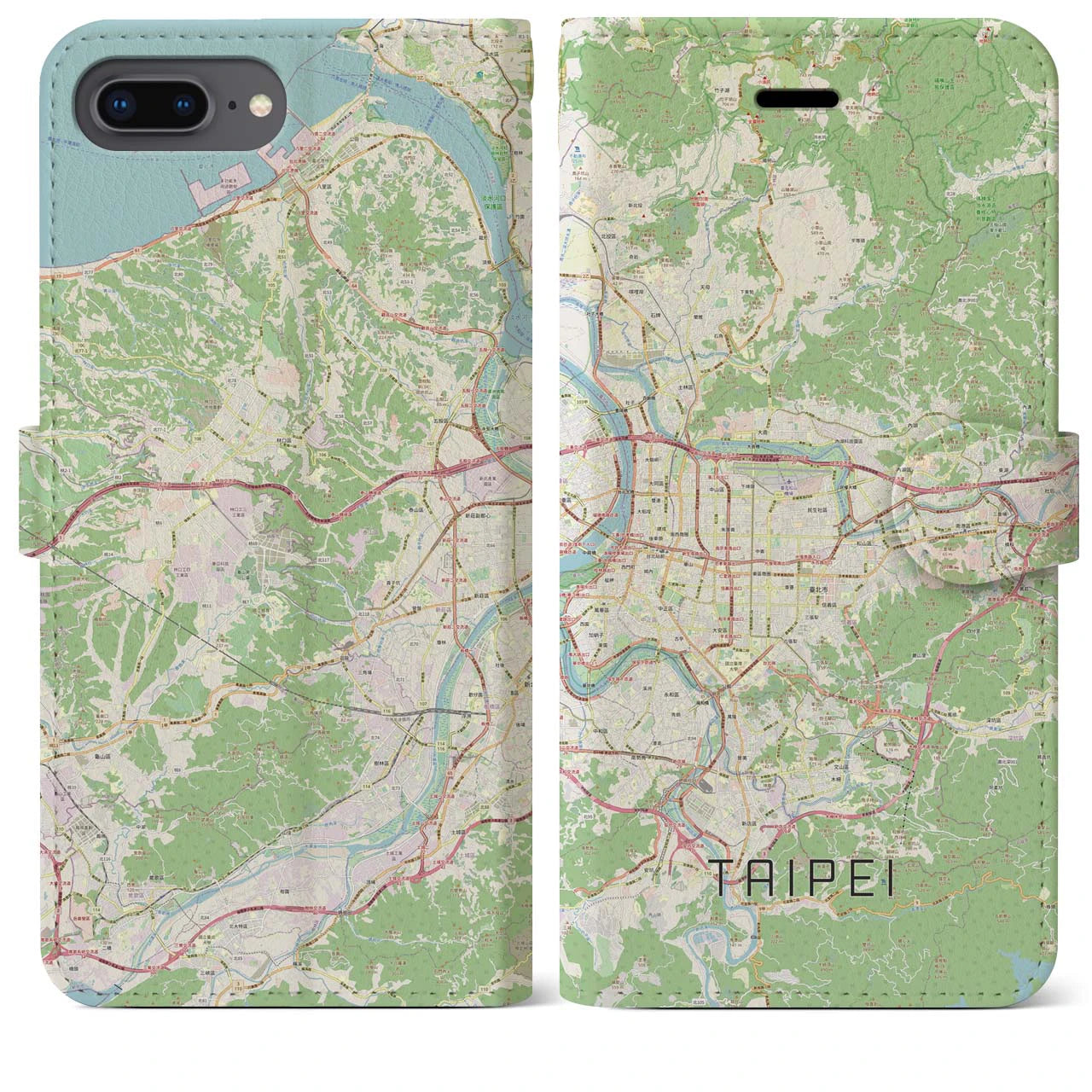 【台北(台湾)】地図柄iPhoneケース(手帳タイプ)ナチュラル・iPhone 8Plus /7Plus / 6sPlus / 6Plus 用