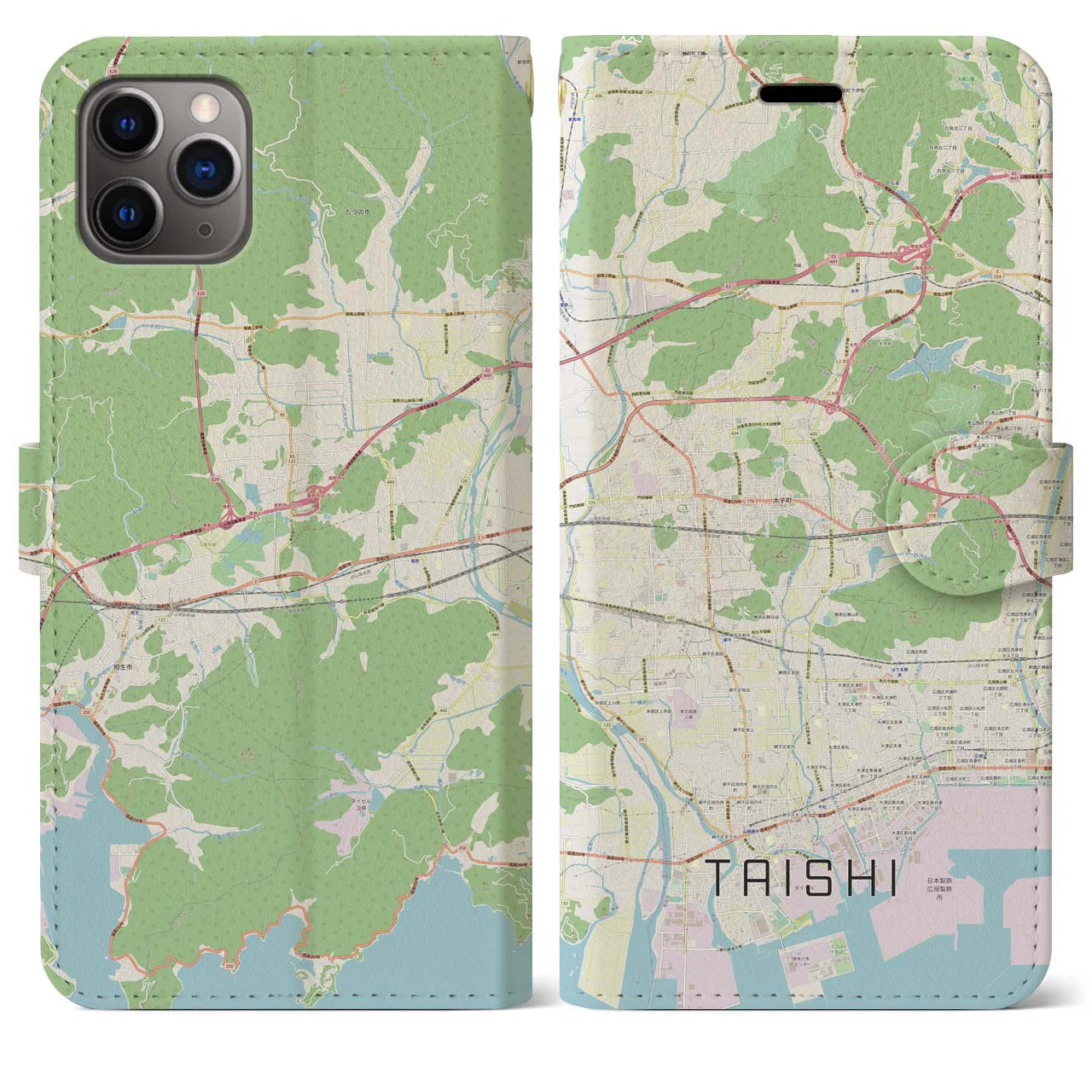 【太子(兵庫県)】地図柄iPhoneケース(手帳タイプ)ナチュラル・iPhone 11 Pro Max 用