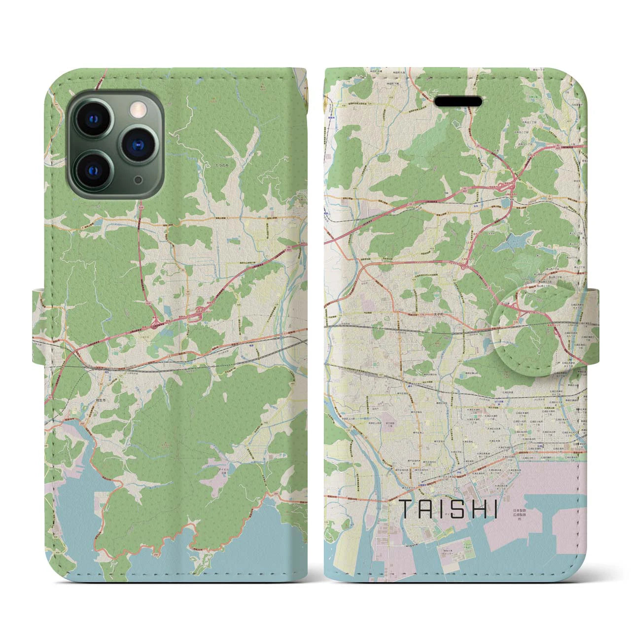 【太子(兵庫県)】地図柄iPhoneケース(手帳タイプ)ナチュラル・iPhone 11 Pro 用