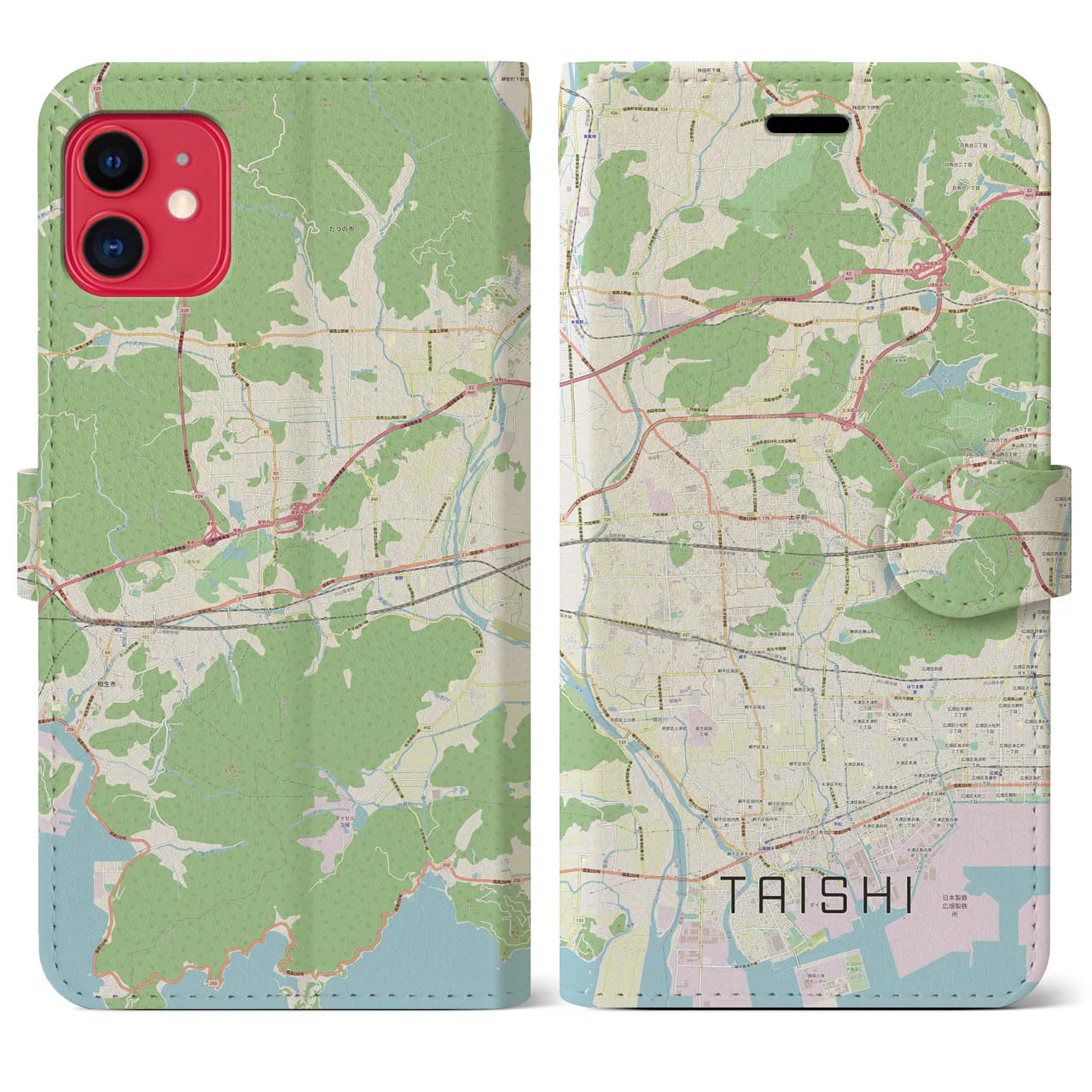 【太子(兵庫県)】地図柄iPhoneケース(手帳タイプ)ナチュラル・iPhone 11 用