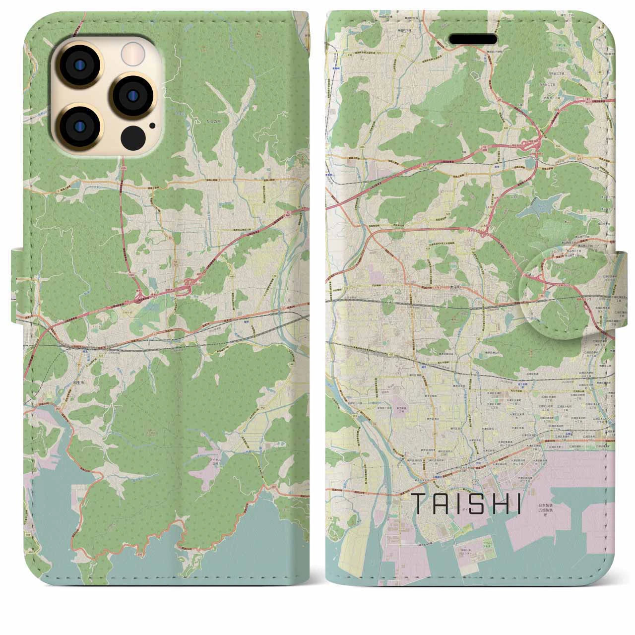 【太子(兵庫県)】地図柄iPhoneケース(手帳タイプ)ナチュラル・iPhone 12 Pro Max 用
