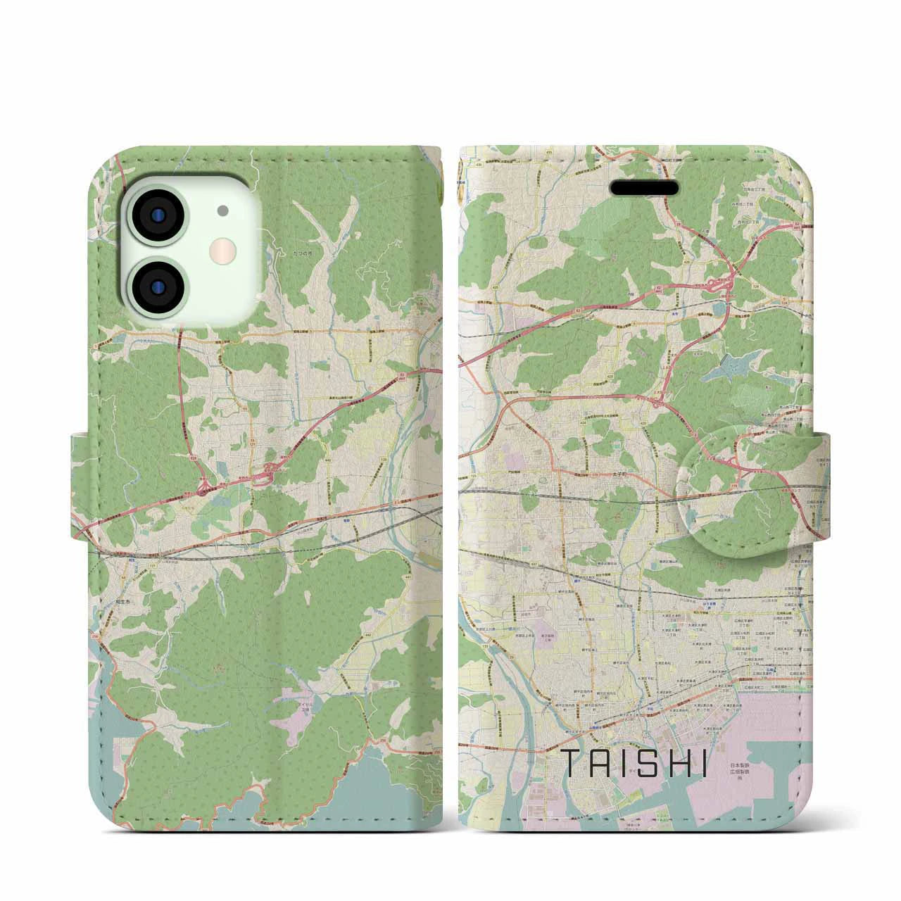 【太子(兵庫県)】地図柄iPhoneケース(手帳タイプ)ナチュラル・iPhone 12 mini 用