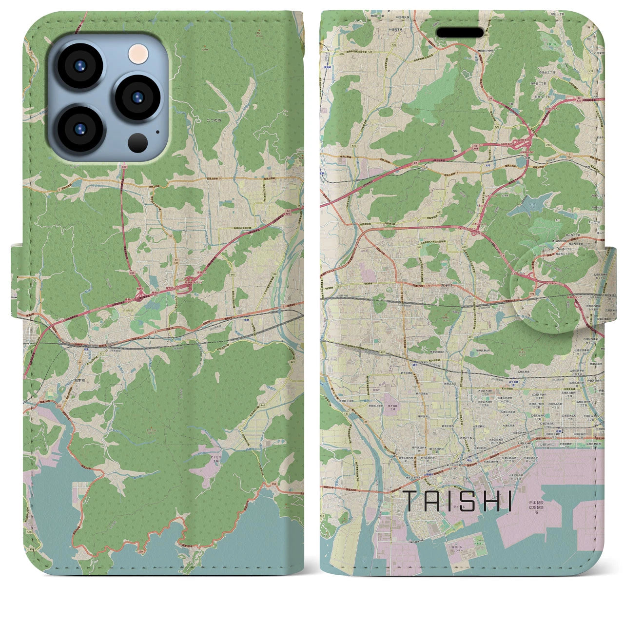 【太子(兵庫県)】地図柄iPhoneケース(手帳タイプ)ナチュラル・iPhone 13 Pro Max 用
