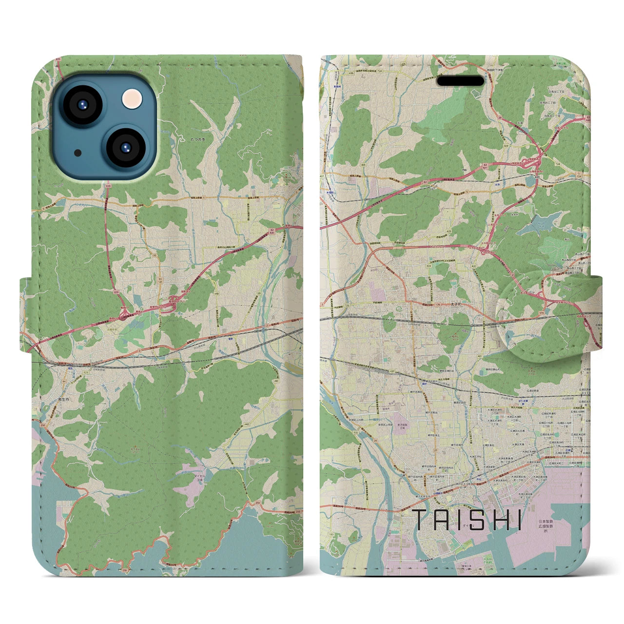 【太子(兵庫県)】地図柄iPhoneケース(手帳タイプ)ナチュラル・iPhone 13 用