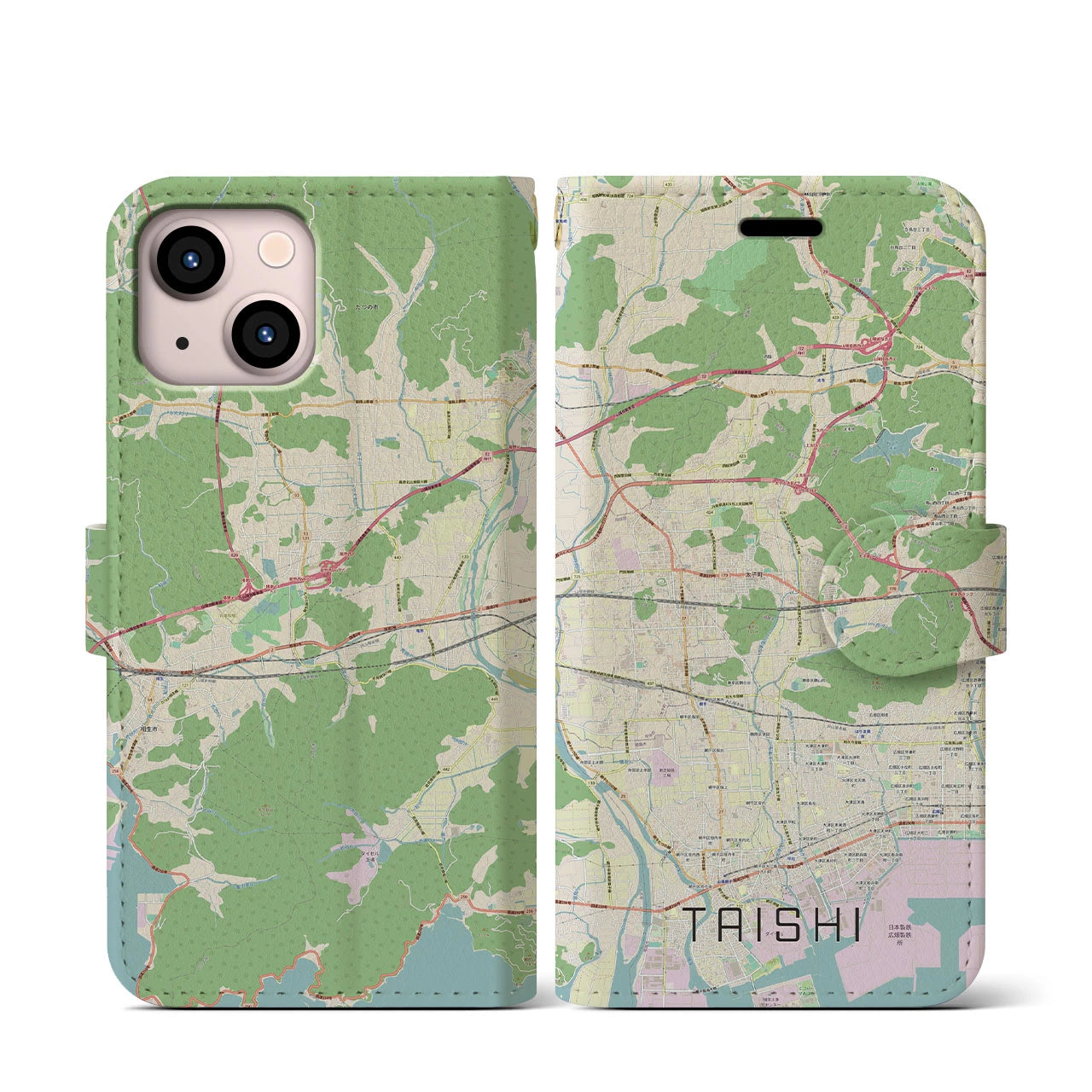 【太子(兵庫県)】地図柄iPhoneケース(手帳タイプ)ナチュラル・iPhone 13 mini 用