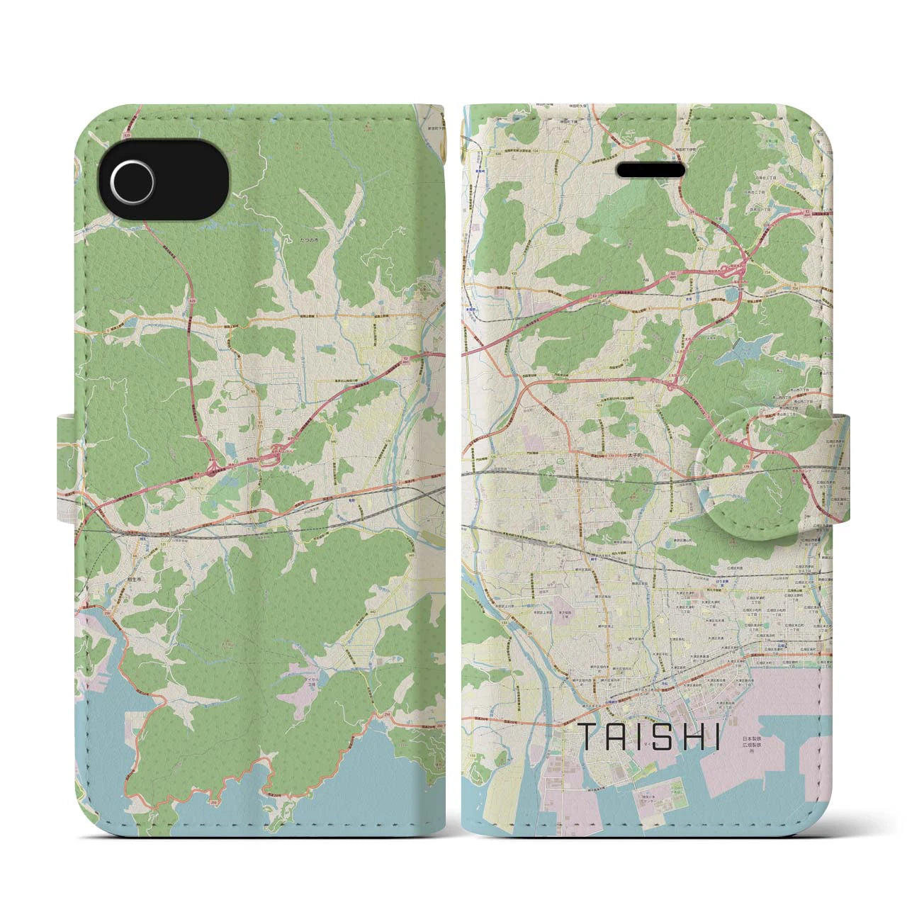 【太子(兵庫県)】地図柄iPhoneケース(手帳タイプ)ナチュラル・iPhone SE(第3 / 第2世代) / 8 / 7 / 6s / 6 用