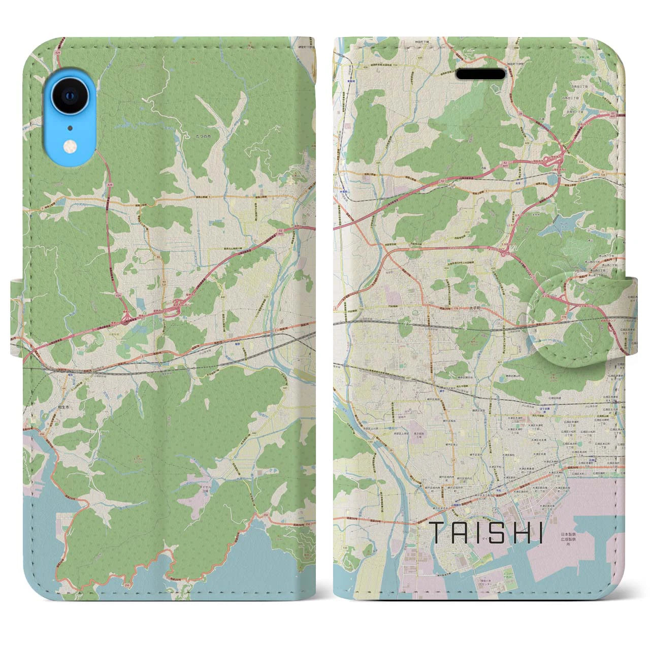 【太子(兵庫県)】地図柄iPhoneケース(手帳タイプ)ナチュラル・iPhone XR 用
