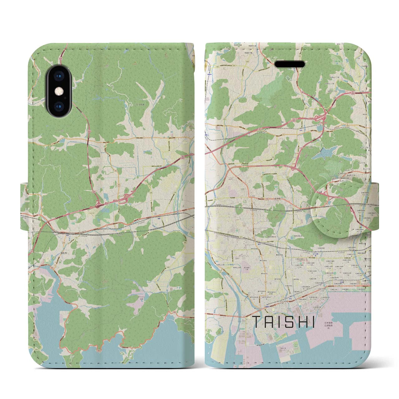 【太子(兵庫県)】地図柄iPhoneケース(手帳タイプ)ナチュラル・iPhone XS / X 用
