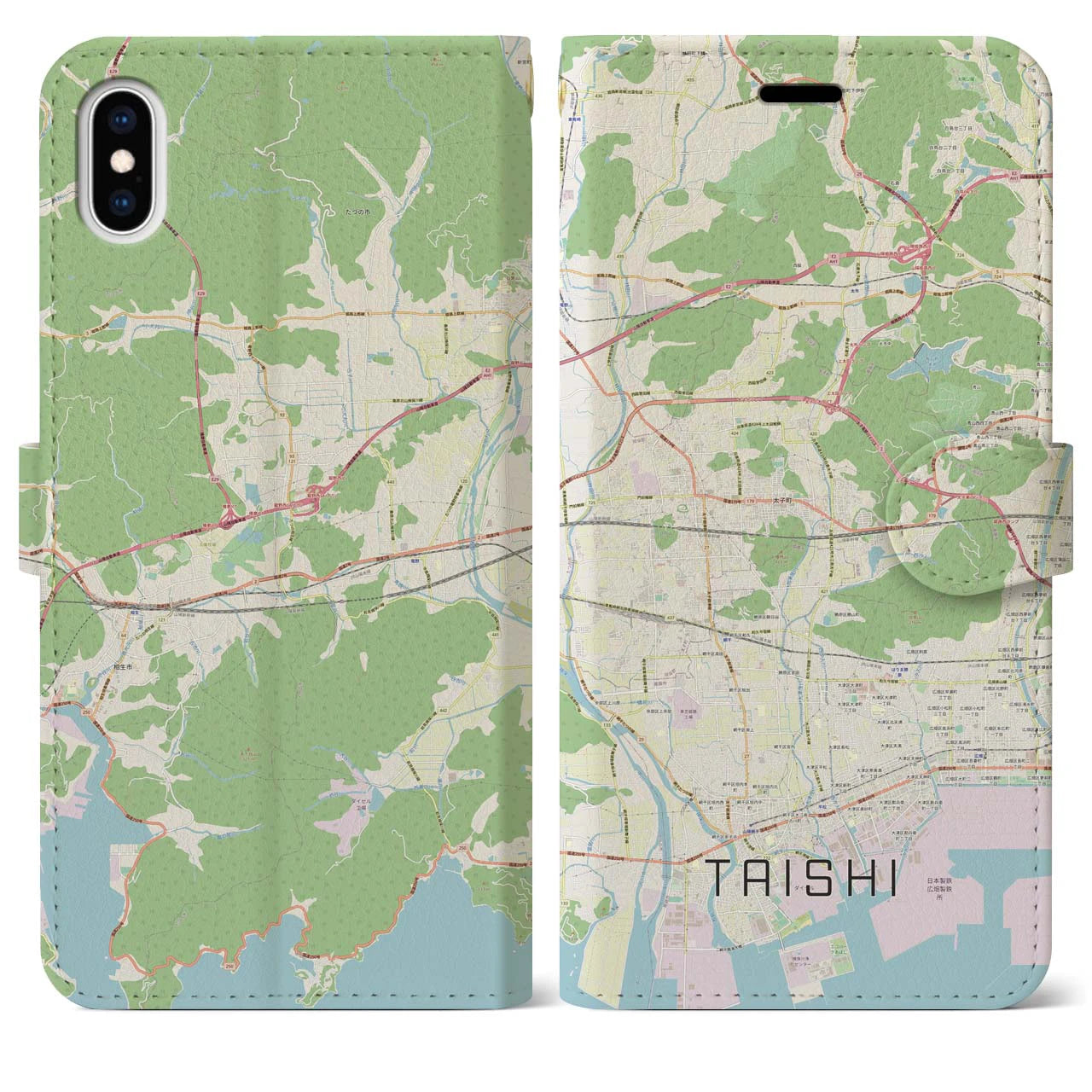 【太子(兵庫県)】地図柄iPhoneケース(手帳タイプ)ナチュラル・iPhone XS Max 用