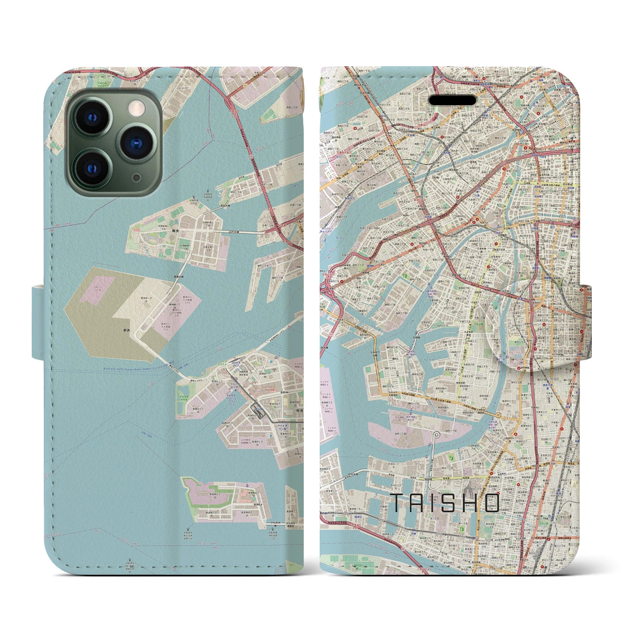 【大正(大阪府)】地図柄iPhoneケース(手帳タイプ)ナチュラル・iPhone 11 Pro 用
