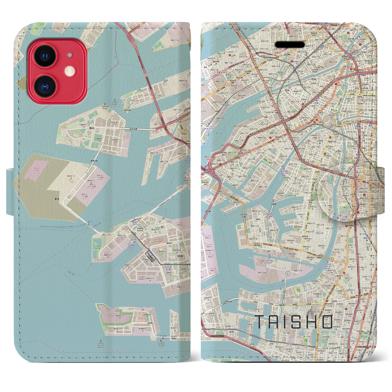 【大正(大阪府)】地図柄iPhoneケース(手帳タイプ)ナチュラル・iPhone 11 用