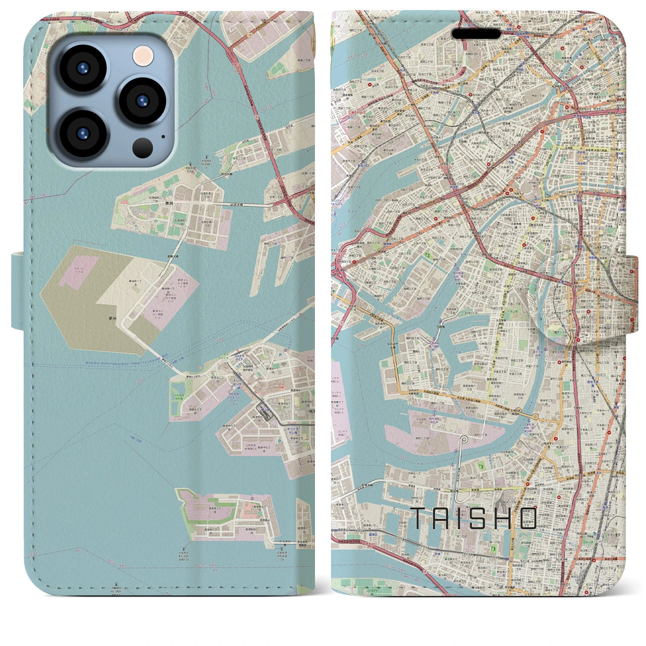【大正(大阪府)】地図柄iPhoneケース(手帳タイプ)ナチュラル・iPhone 13 Pro Max 用