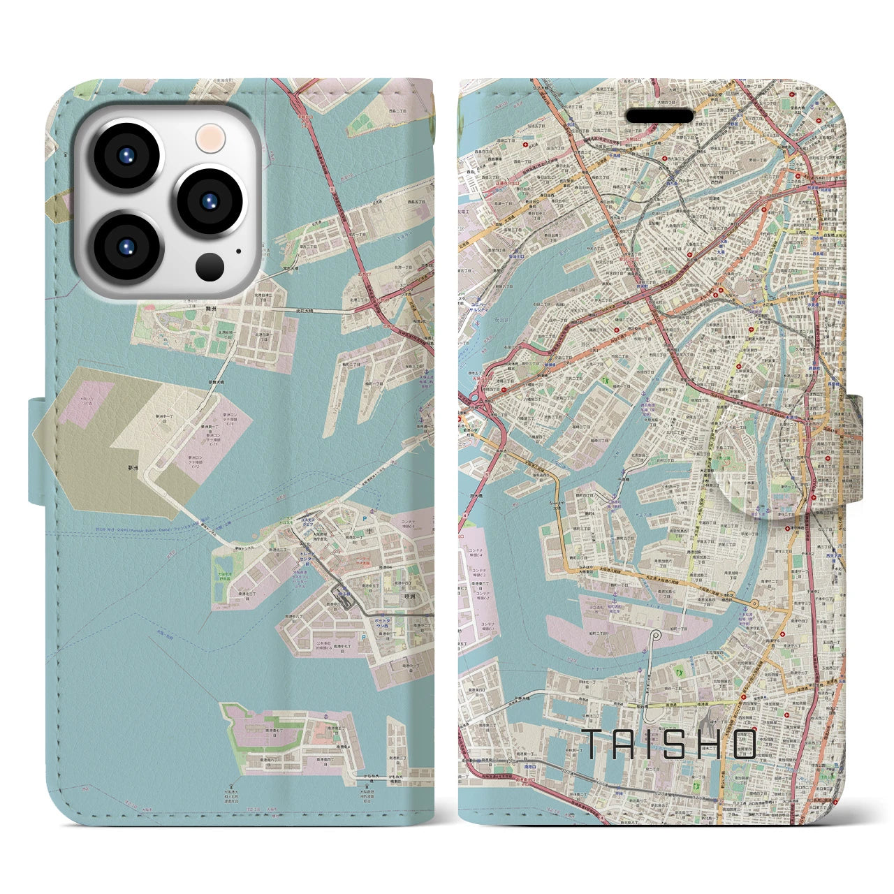 【大正(大阪府)】地図柄iPhoneケース(手帳タイプ)ナチュラル・iPhone 13 Pro 用