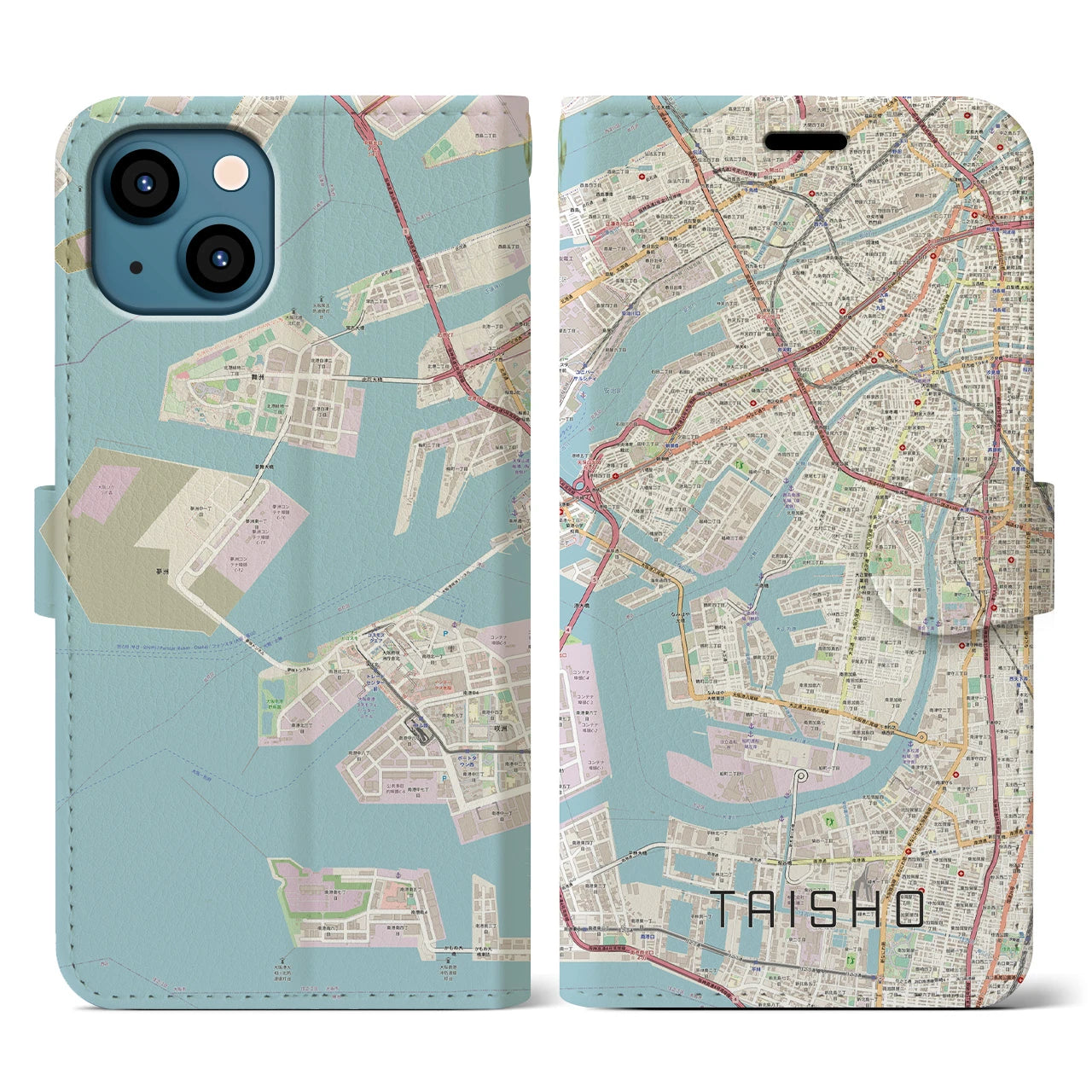 【大正(大阪府)】地図柄iPhoneケース(手帳タイプ)ナチュラル・iPhone 13 用