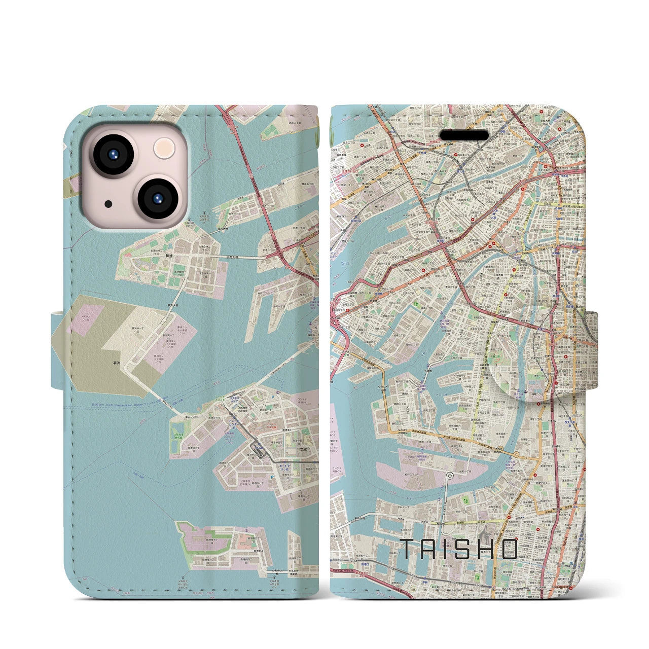 【大正(大阪府)】地図柄iPhoneケース(手帳タイプ)ナチュラル・iPhone 13 mini 用