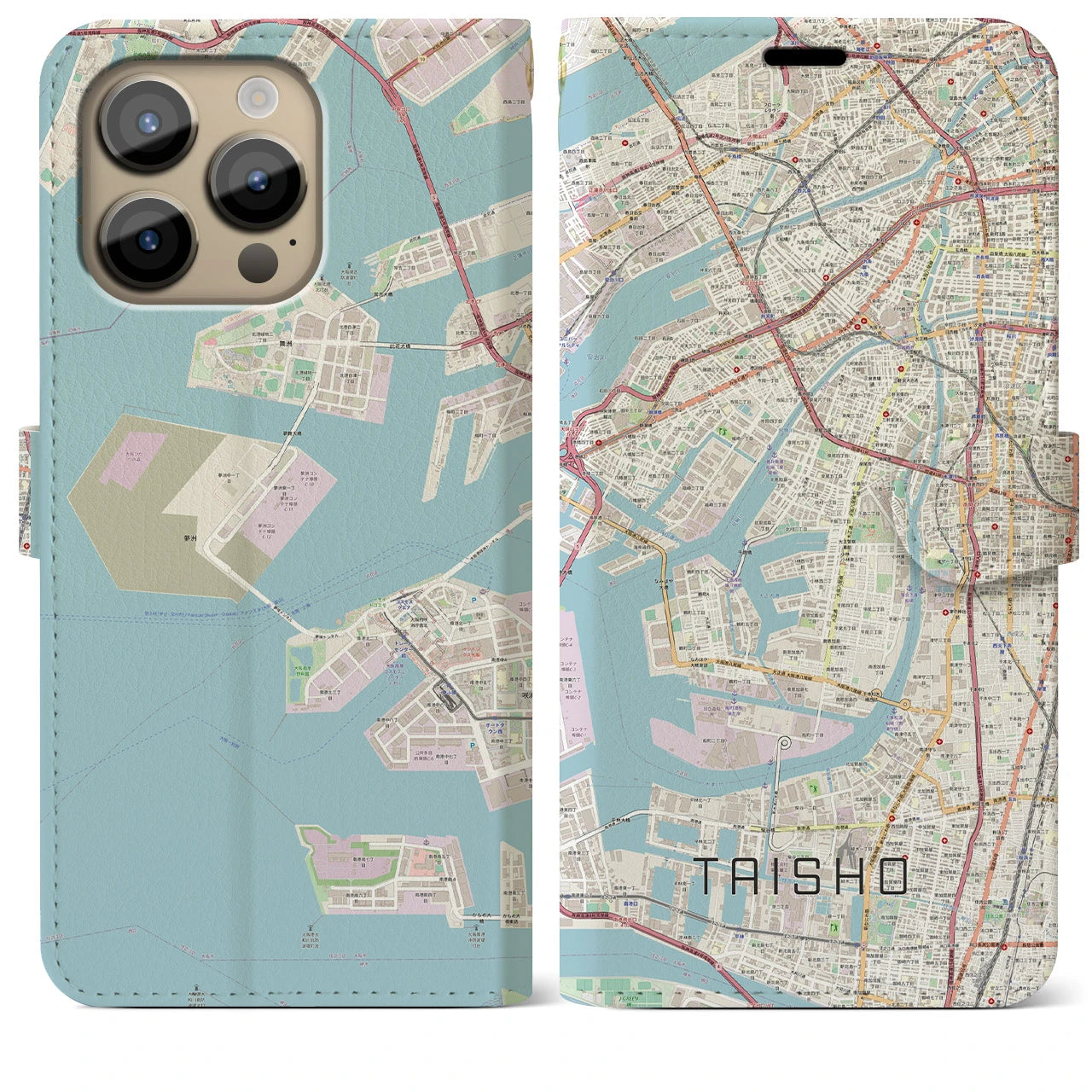 【大正(大阪府)】地図柄iPhoneケース(手帳タイプ)ナチュラル・iPhone 14 Pro Max 用