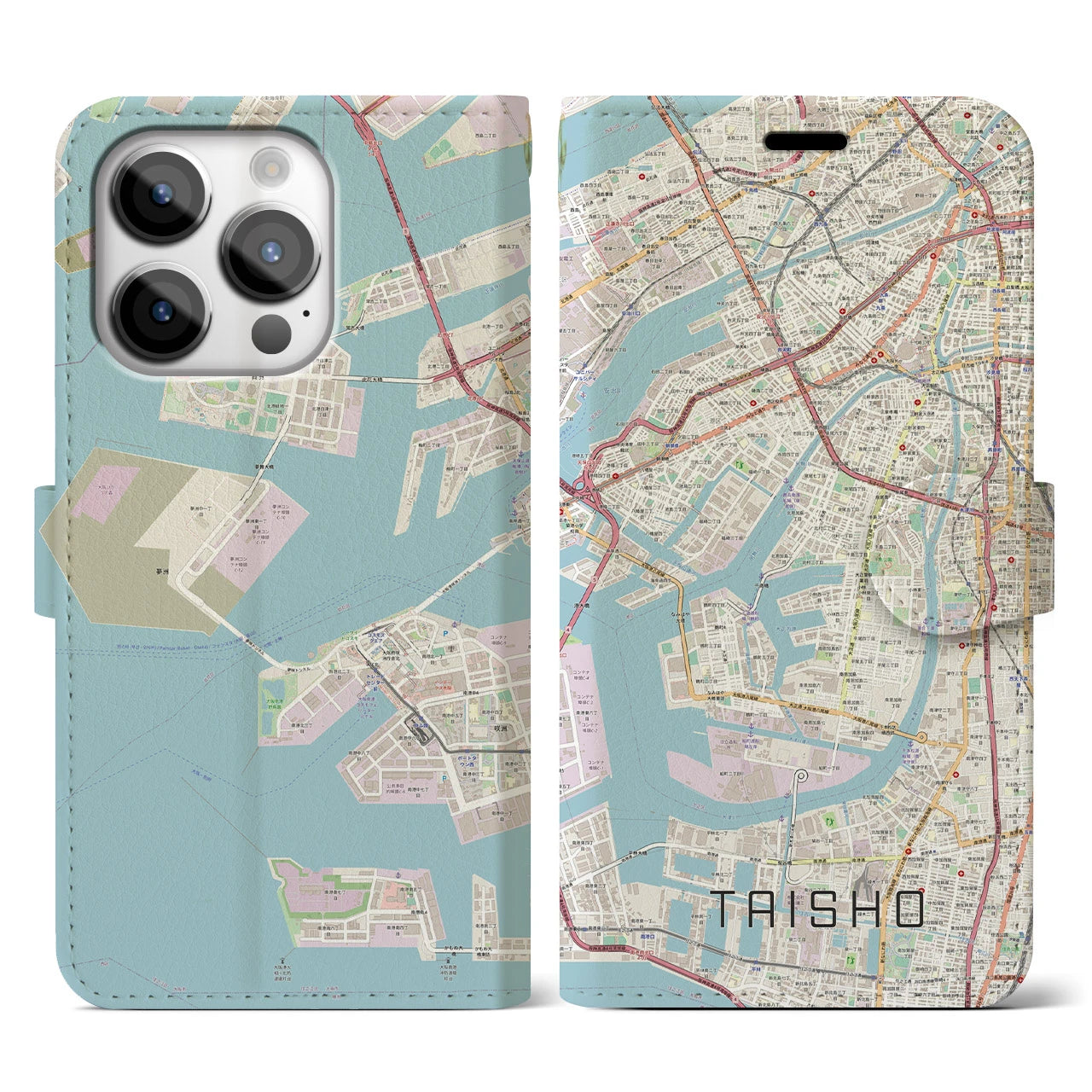 【大正(大阪府)】地図柄iPhoneケース(手帳タイプ)ナチュラル・iPhone 14 Pro 用