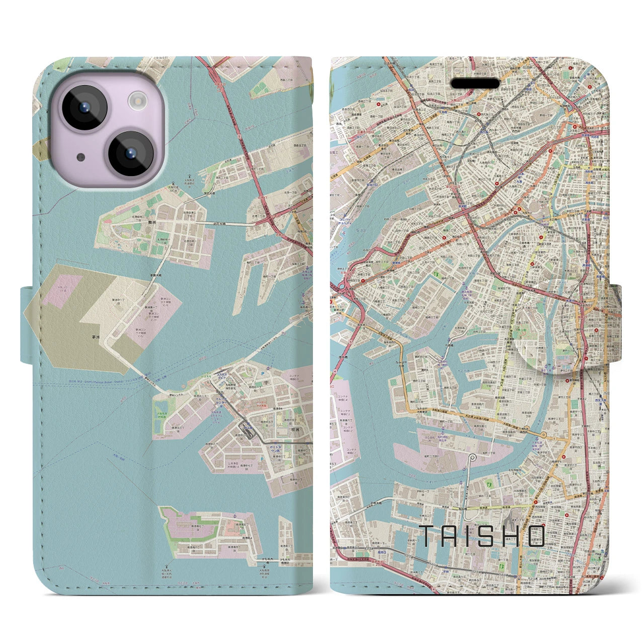 【大正(大阪府)】地図柄iPhoneケース(手帳タイプ)ナチュラル・iPhone 14 用