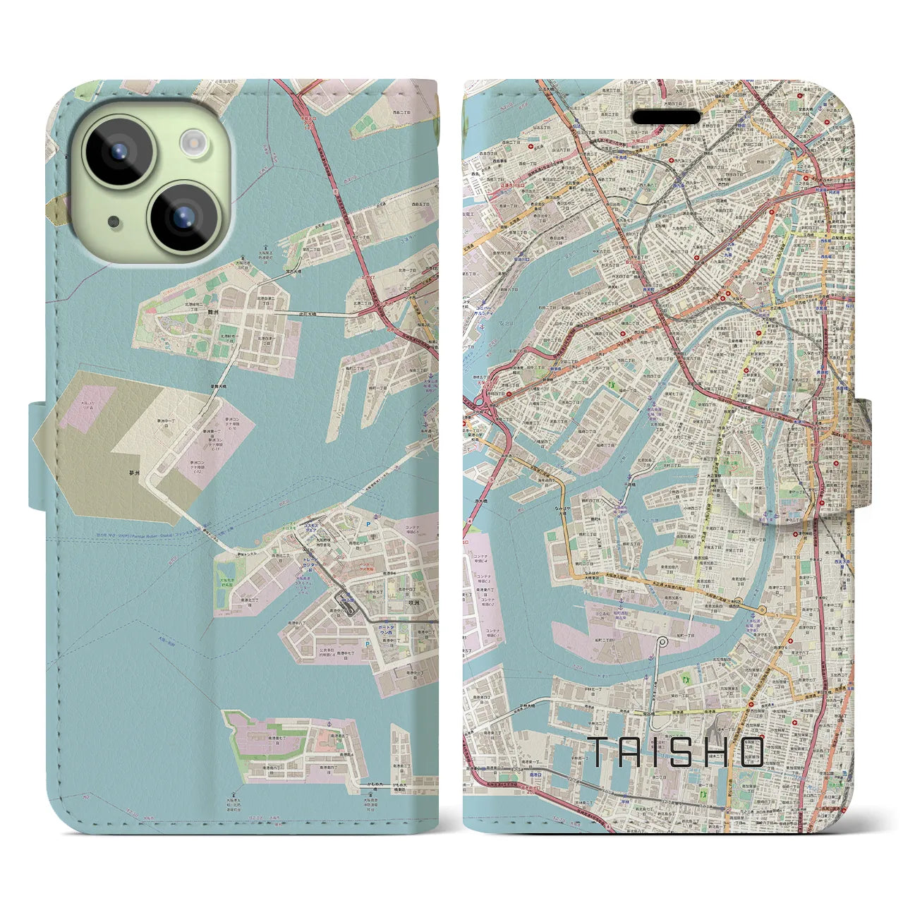 【大正(大阪府)】地図柄iPhoneケース(手帳タイプ)ナチュラル・iPhone 15 用