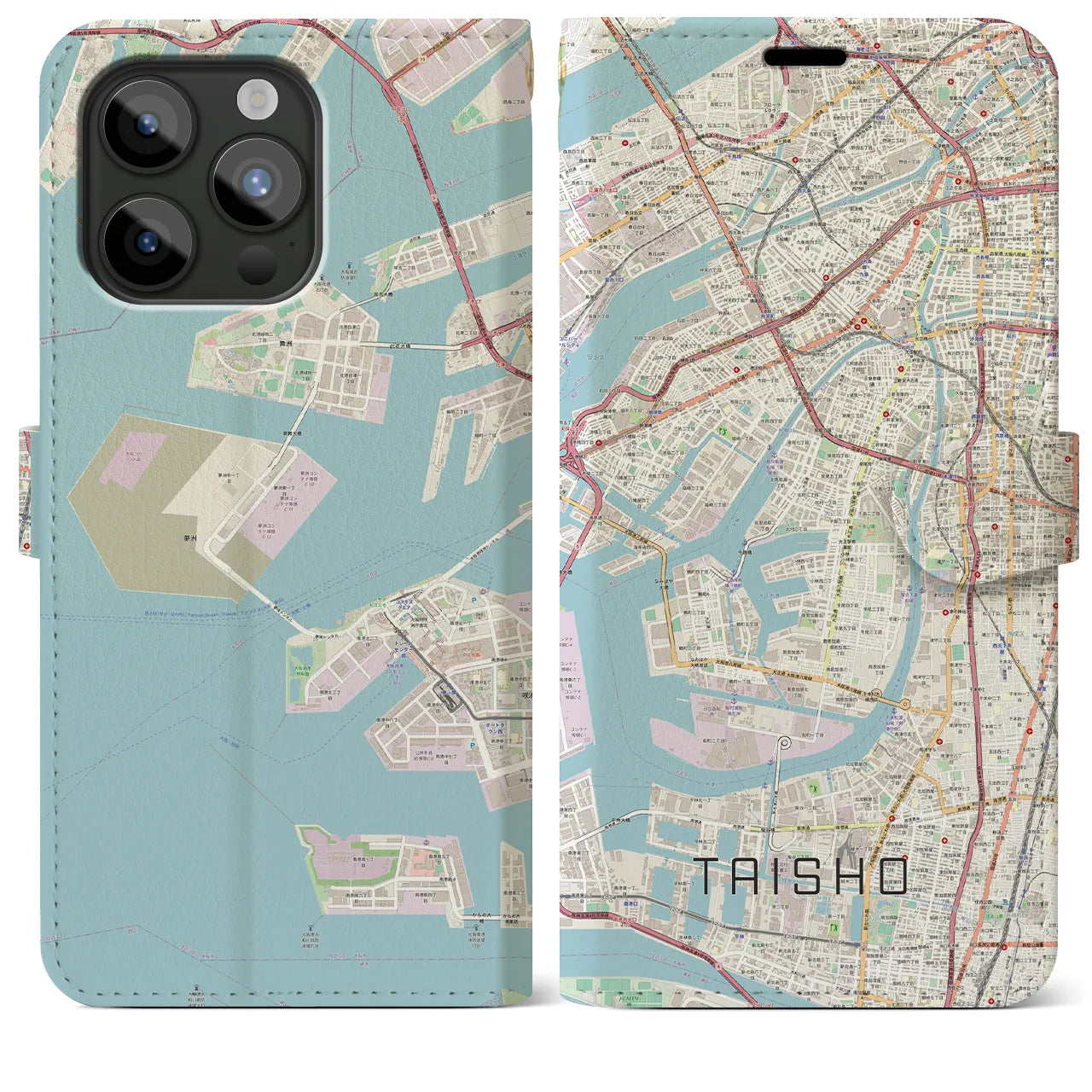 【大正(大阪府)】地図柄iPhoneケース(手帳タイプ)ナチュラル・iPhone 15 Pro Max 用