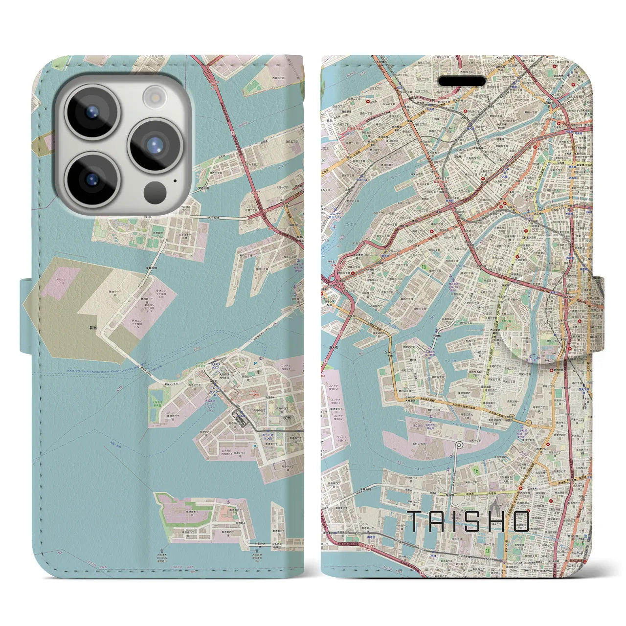 【大正(大阪府)】地図柄iPhoneケース(手帳タイプ)ナチュラル・iPhone 15 Pro 用