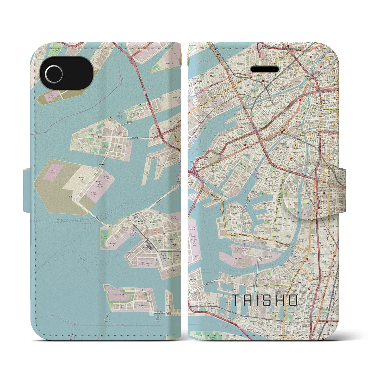 【大正(大阪府)】地図柄iPhoneケース(手帳タイプ)ナチュラル・iPhone SE(第3 / 第2世代) / 8 / 7 / 6s / 6 用