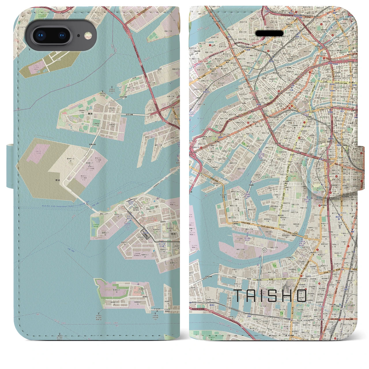 【大正(大阪府)】地図柄iPhoneケース(手帳タイプ)ナチュラル・iPhone 8Plus /7Plus / 6sPlus / 6Plus 用
