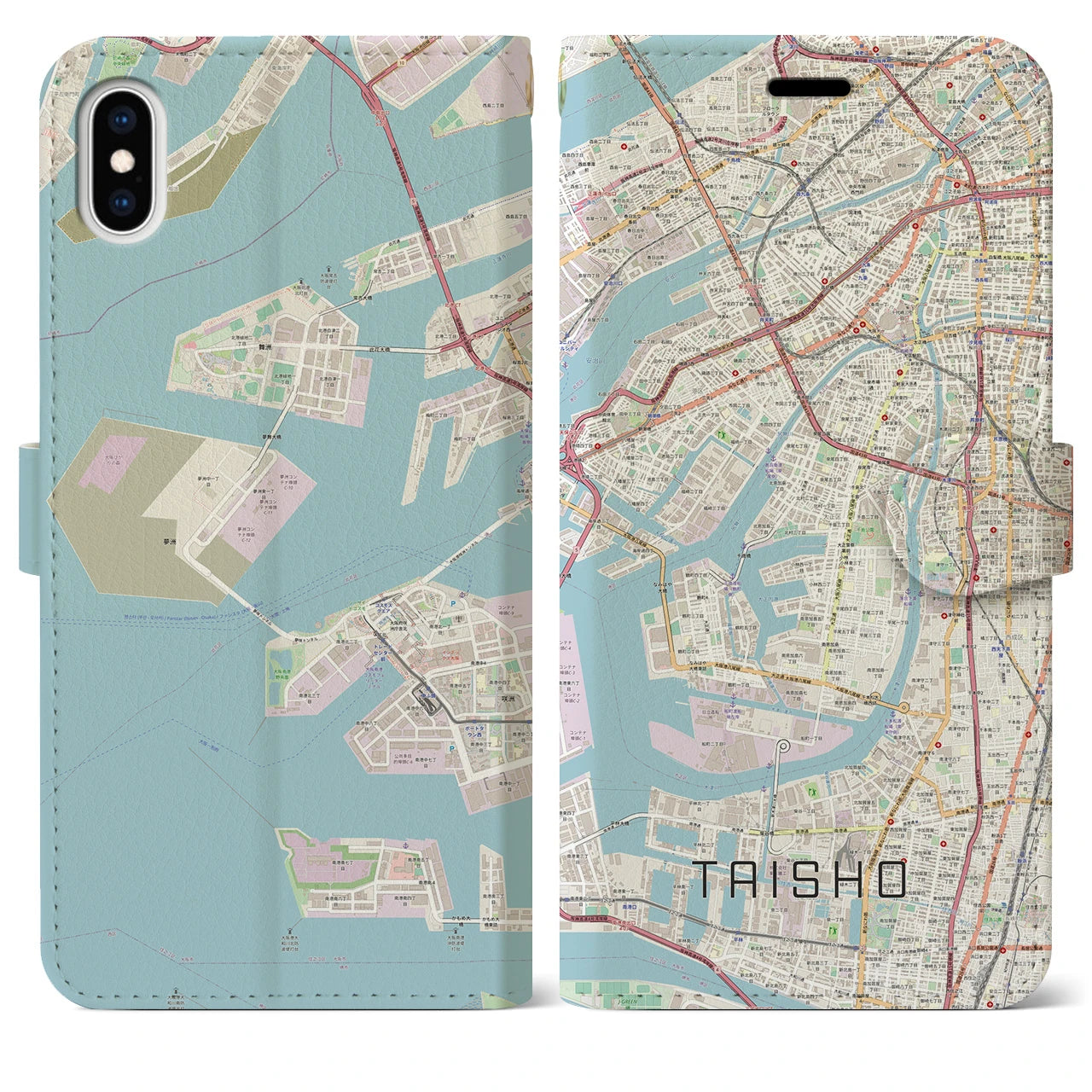 【大正(大阪府)】地図柄iPhoneケース(手帳タイプ)ナチュラル・iPhone XS Max 用
