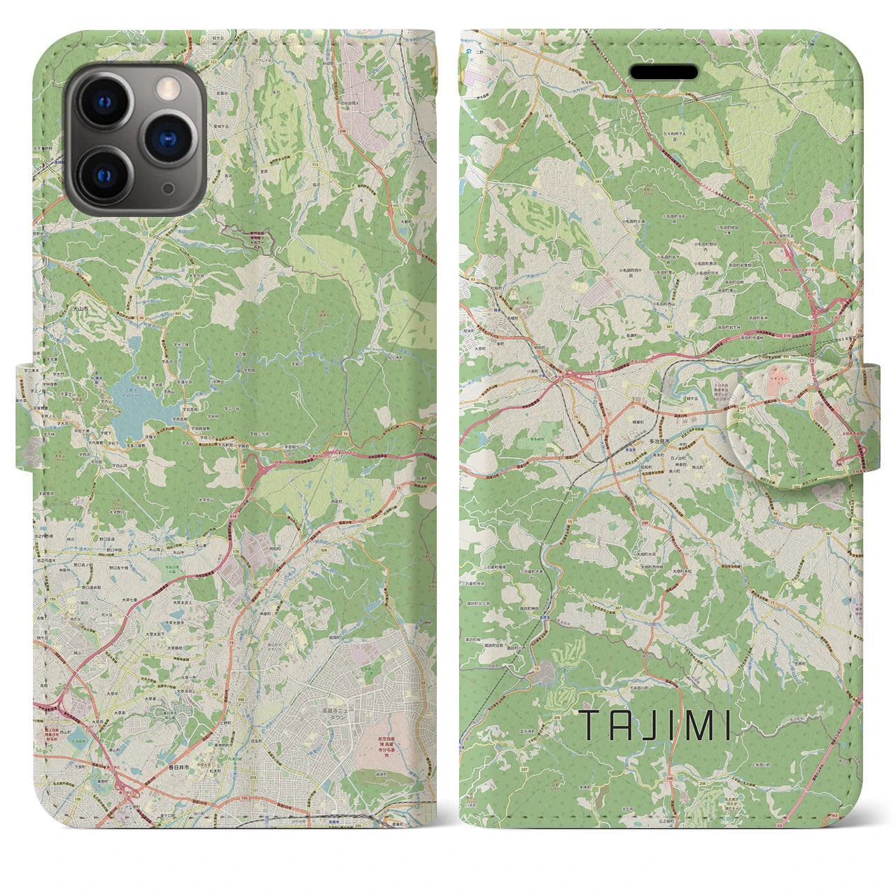 【多治見(岐阜県)】地図柄iPhoneケース(手帳タイプ)ナチュラル・iPhone 11 Pro Max 用