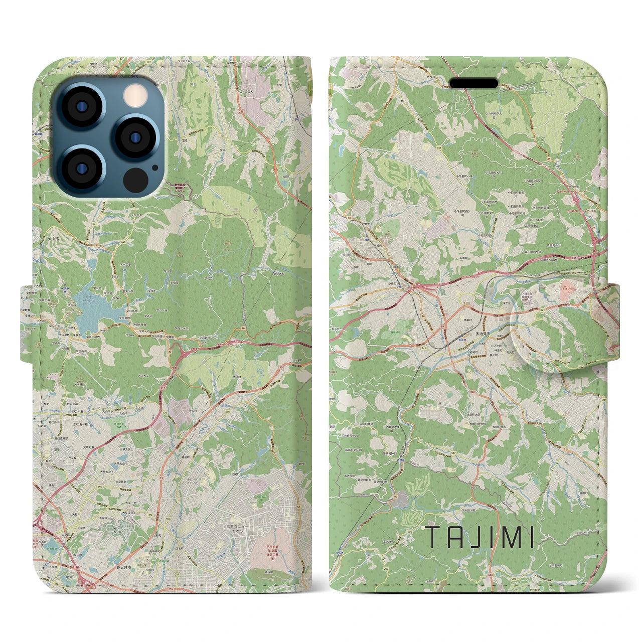 【多治見(岐阜県)】地図柄iPhoneケース(手帳タイプ)ナチュラル・iPhone 12 / 12 Pro 用