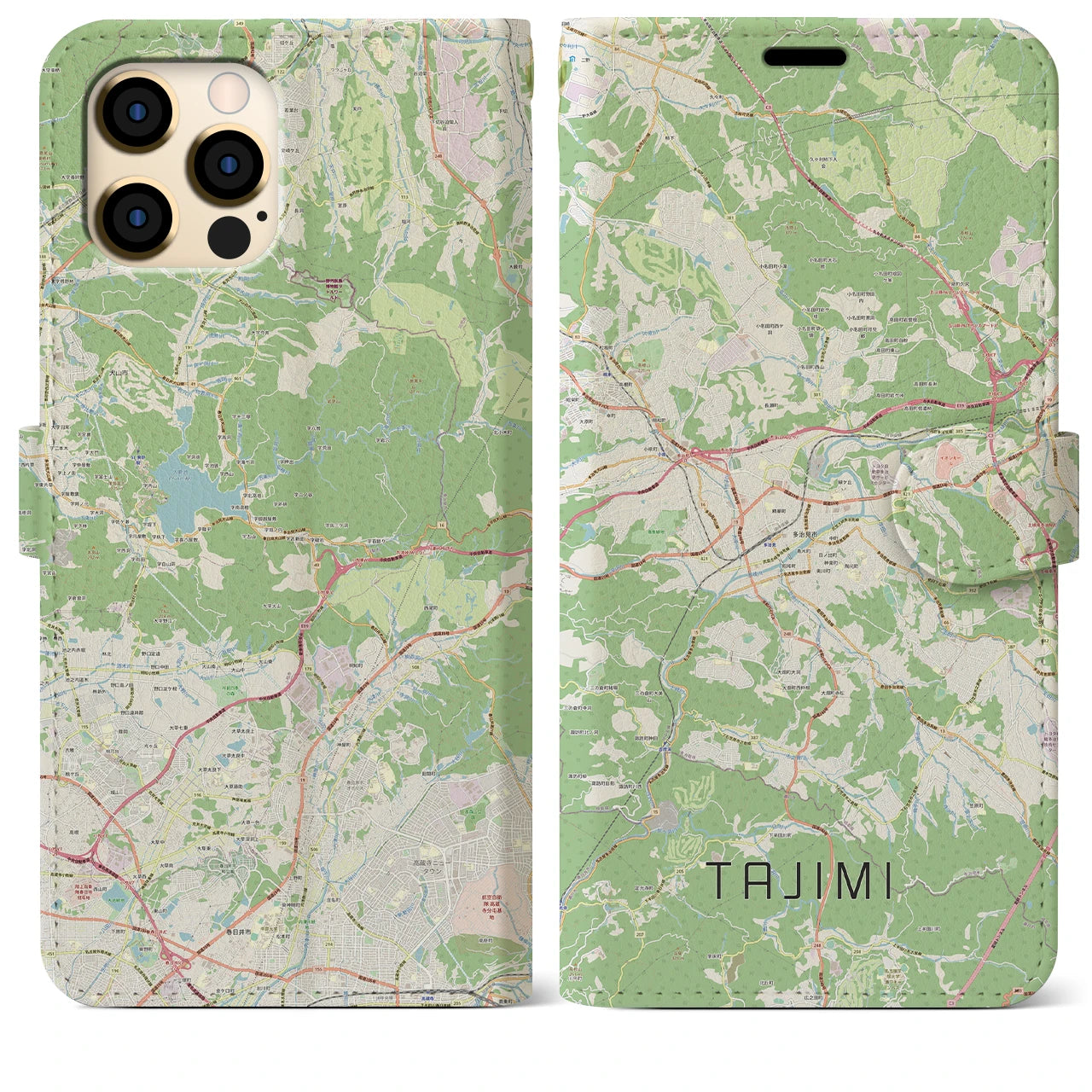 【多治見(岐阜県)】地図柄iPhoneケース(手帳タイプ)ナチュラル・iPhone 12 Pro Max 用