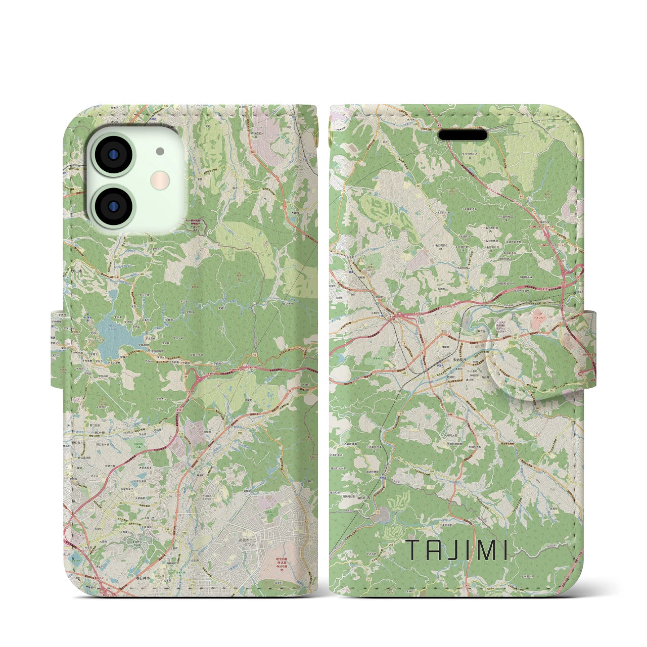 【多治見(岐阜県)】地図柄iPhoneケース(手帳タイプ)ナチュラル・iPhone 12 mini 用
