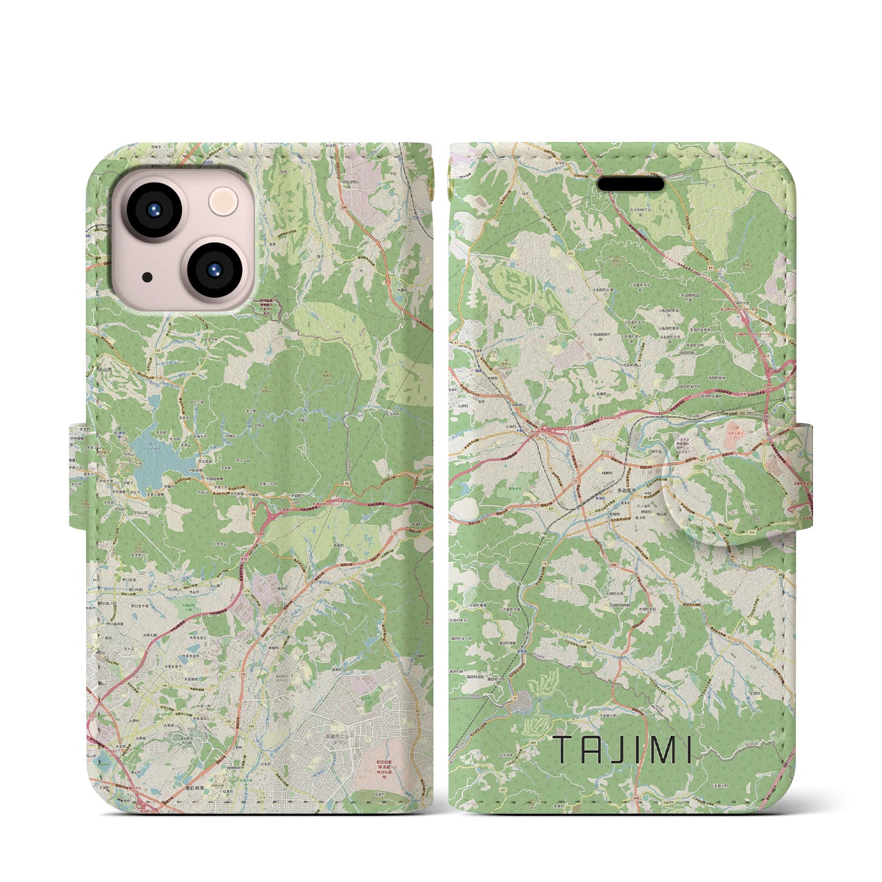 【多治見(岐阜県)】地図柄iPhoneケース(手帳タイプ)ナチュラル・iPhone 13 mini 用