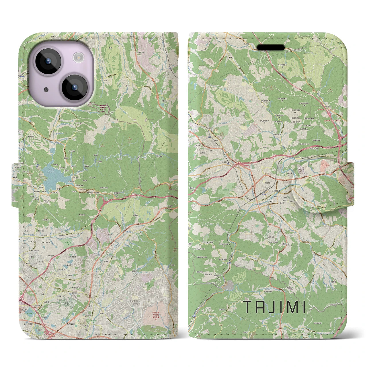 【多治見(岐阜県)】地図柄iPhoneケース(手帳タイプ)ナチュラル・iPhone 14 用