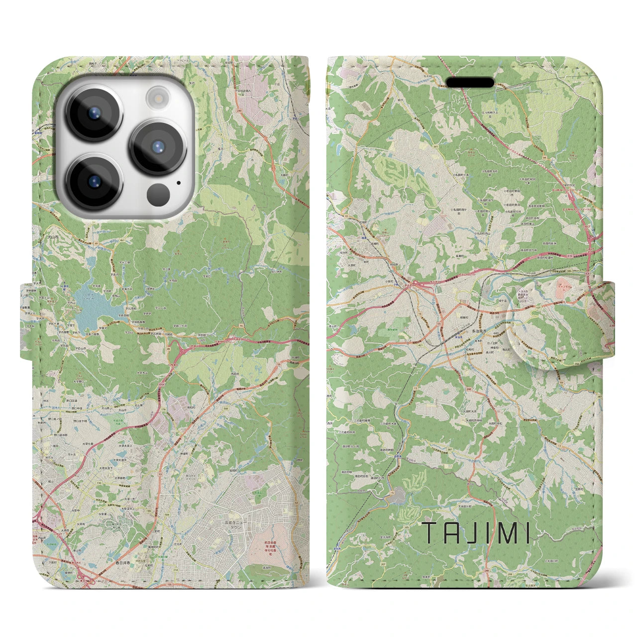 【多治見(岐阜県)】地図柄iPhoneケース(手帳タイプ)ナチュラル・iPhone 14 Pro 用