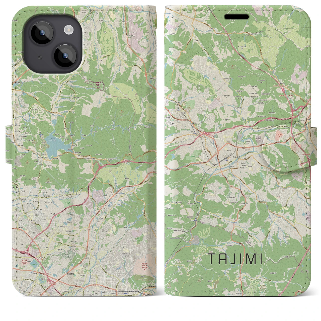 【多治見(岐阜県)】地図柄iPhoneケース(手帳タイプ)ナチュラル・iPhone 14 Plus 用