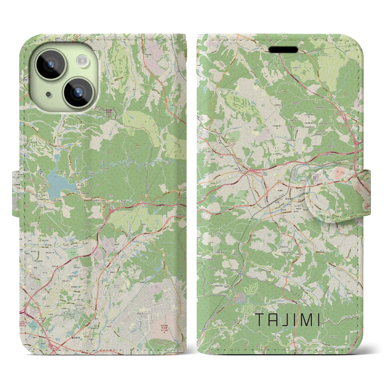【多治見(岐阜県)】地図柄iPhoneケース(手帳タイプ)ナチュラル・iPhone 15 用