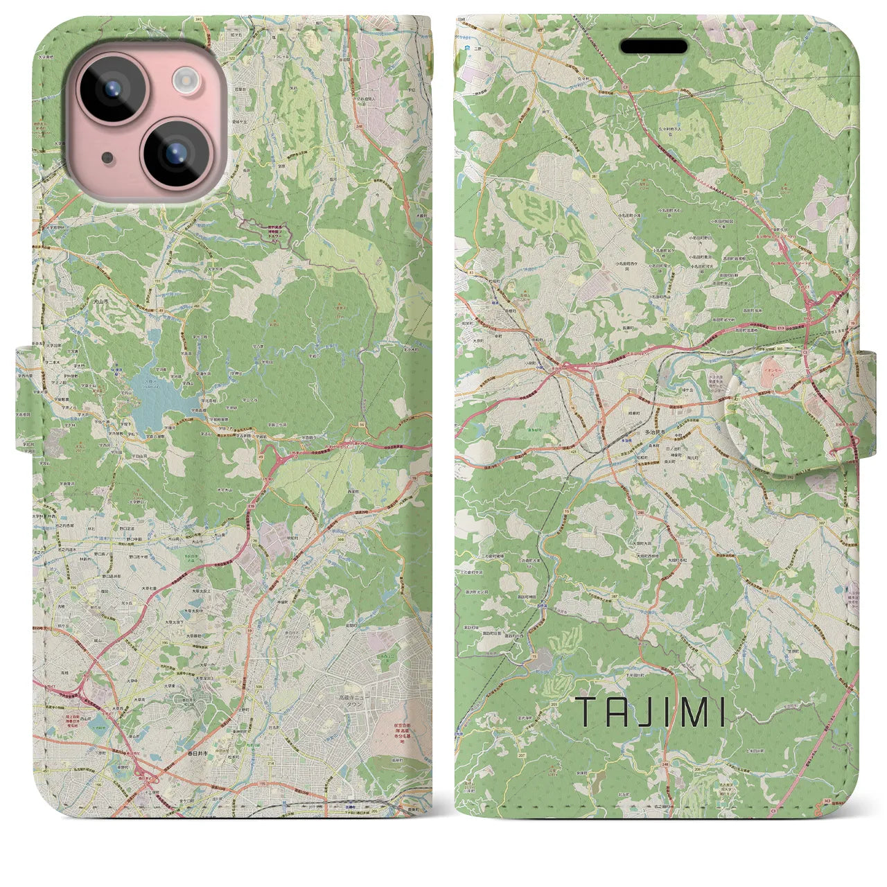 【多治見(岐阜県)】地図柄iPhoneケース(手帳タイプ)ナチュラル・iPhone 15 Plus 用