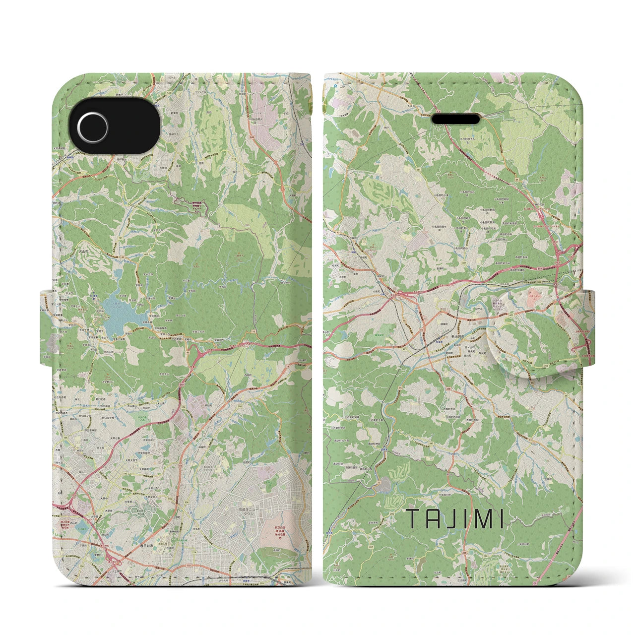 【多治見(岐阜県)】地図柄iPhoneケース(手帳タイプ)ナチュラル・iPhone SE(第3 / 第2世代) / 8 / 7 / 6s / 6 用