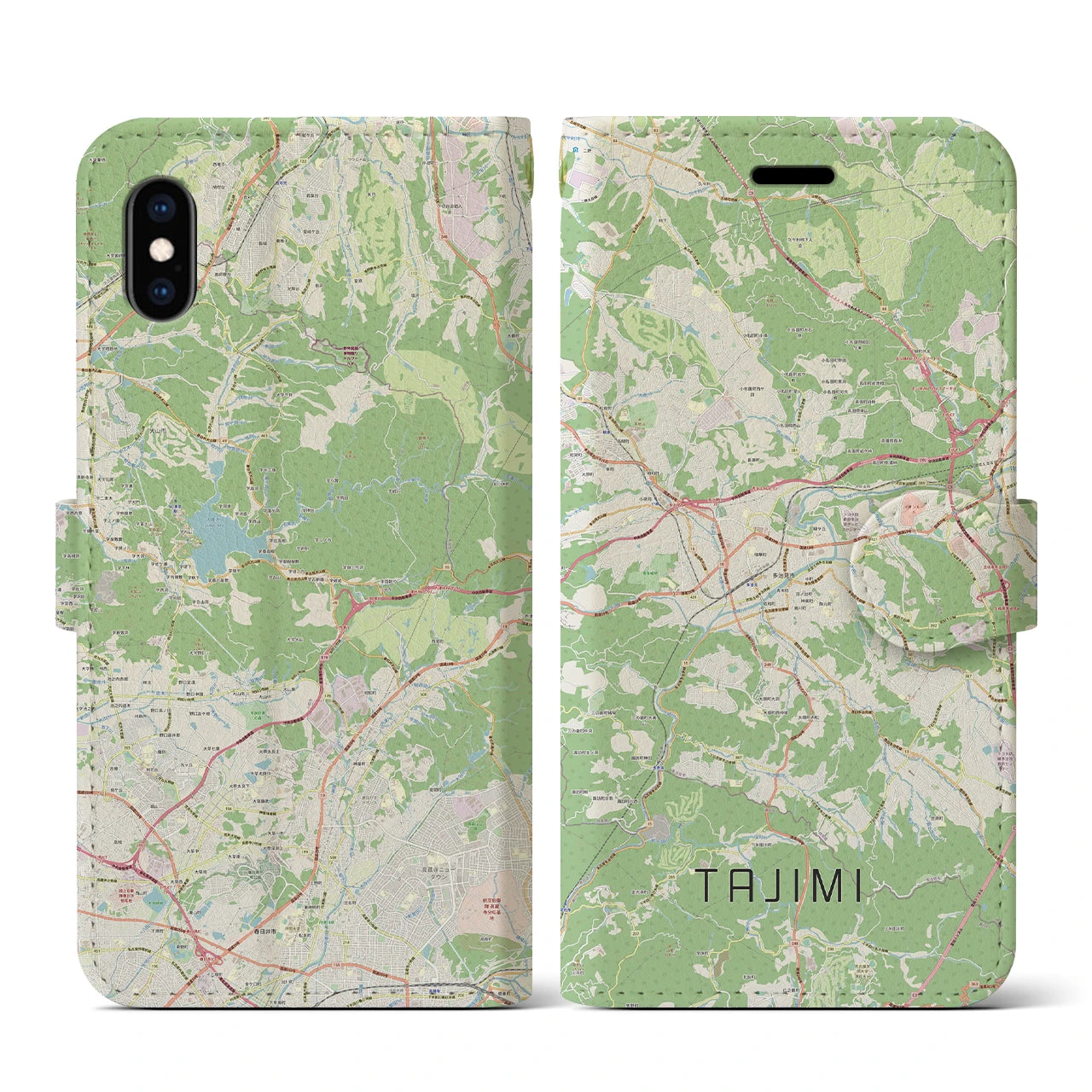 【多治見(岐阜県)】地図柄iPhoneケース(手帳タイプ)ナチュラル・iPhone XS / X 用