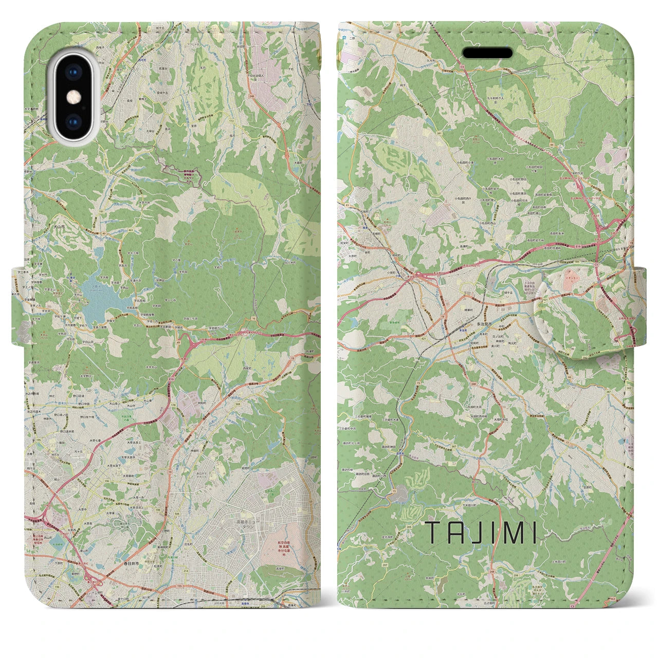 【多治見(岐阜県)】地図柄iPhoneケース(手帳タイプ)ナチュラル・iPhone XS Max 用