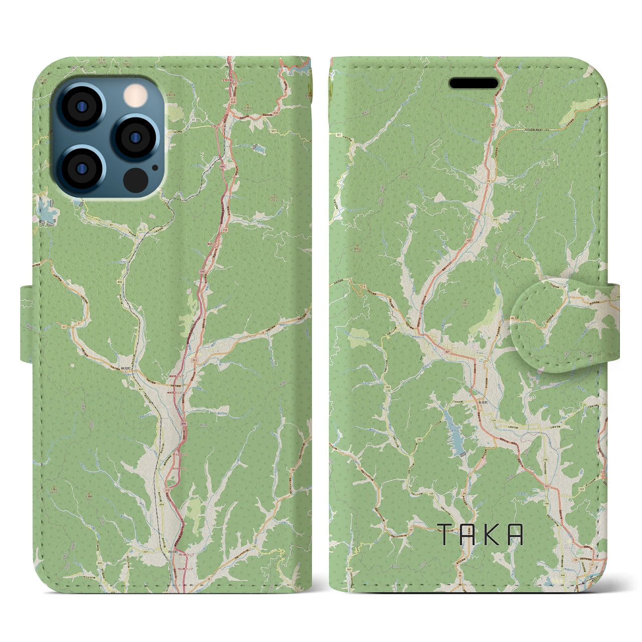 【多可(兵庫県)】地図柄iPhoneケース(手帳タイプ)ナチュラル・iPhone 12 / 12 Pro 用