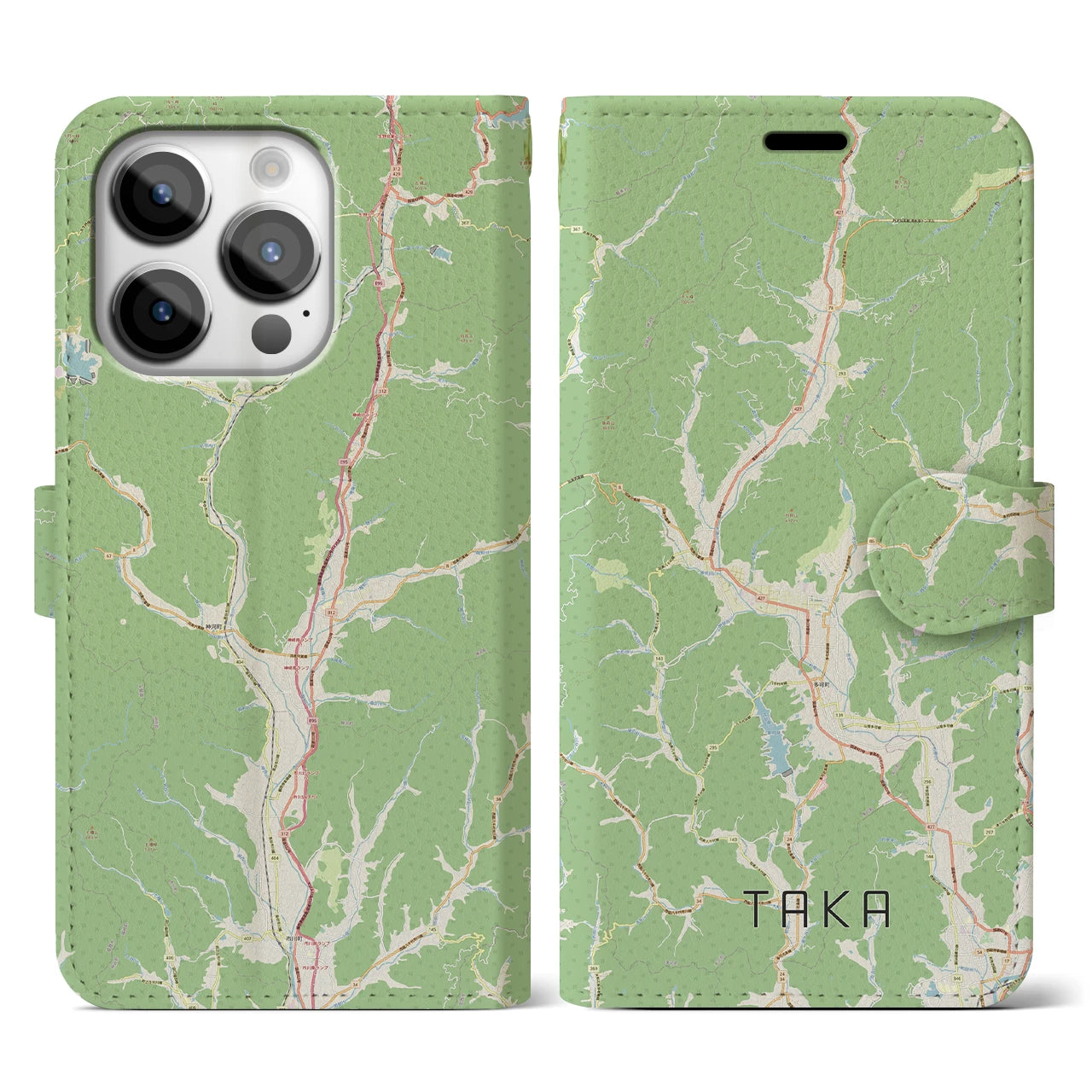 【多可(兵庫県)】地図柄iPhoneケース(手帳タイプ)ナチュラル・iPhone 14 Pro 用