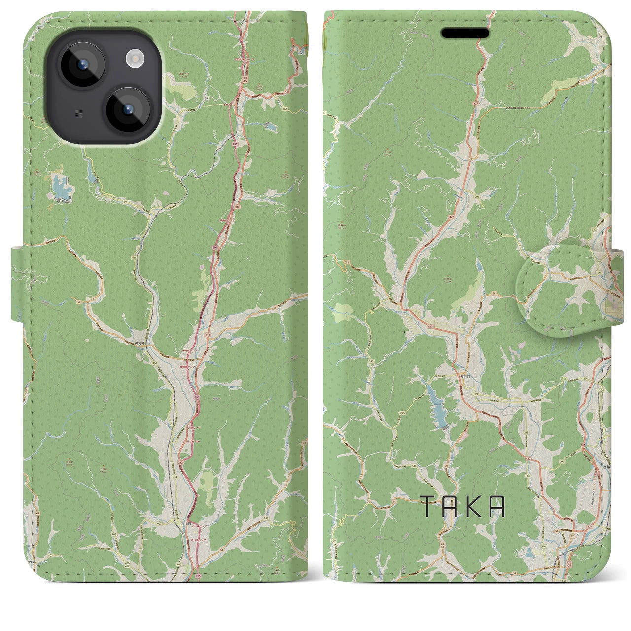 【多可(兵庫県)】地図柄iPhoneケース(手帳タイプ)ナチュラル・iPhone 14 Plus 用