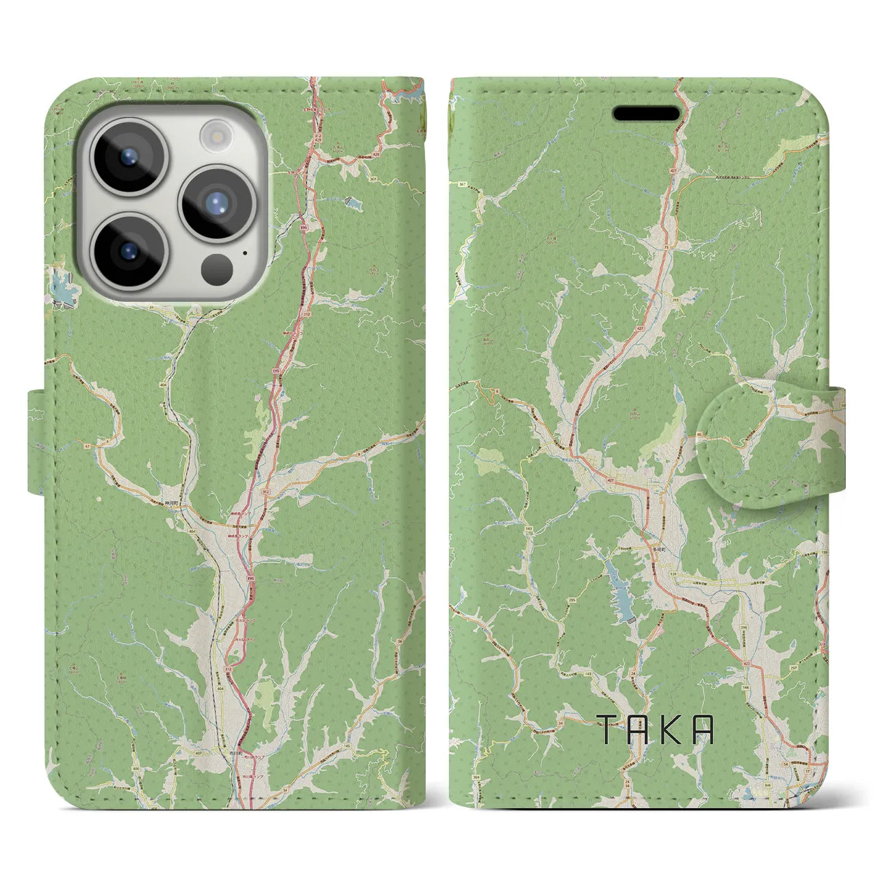 【多可(兵庫県)】地図柄iPhoneケース(手帳タイプ)ナチュラル・iPhone 15 Pro 用