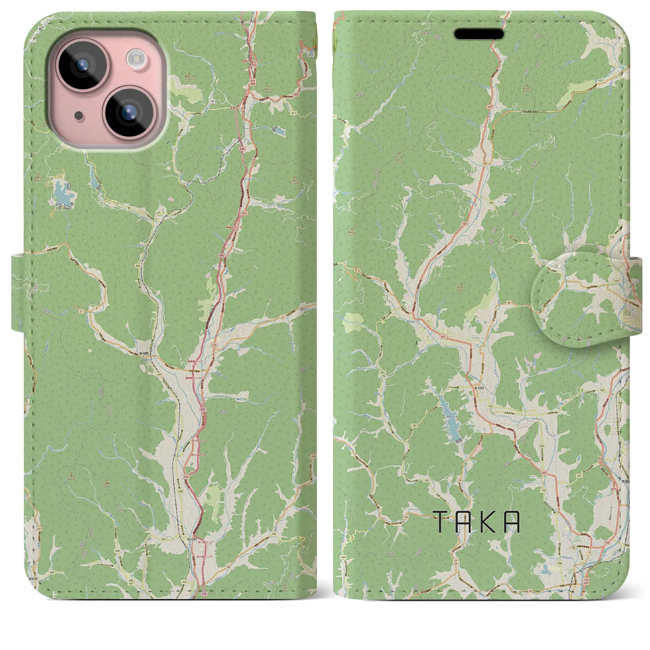 【多可(兵庫県)】地図柄iPhoneケース(手帳タイプ)ナチュラル・iPhone 15 Plus 用