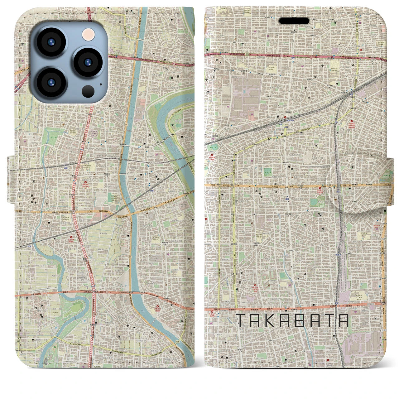 【高畑(愛知県)】地図柄iPhoneケース(手帳タイプ)ナチュラル・iPhone 13 Pro Max 用