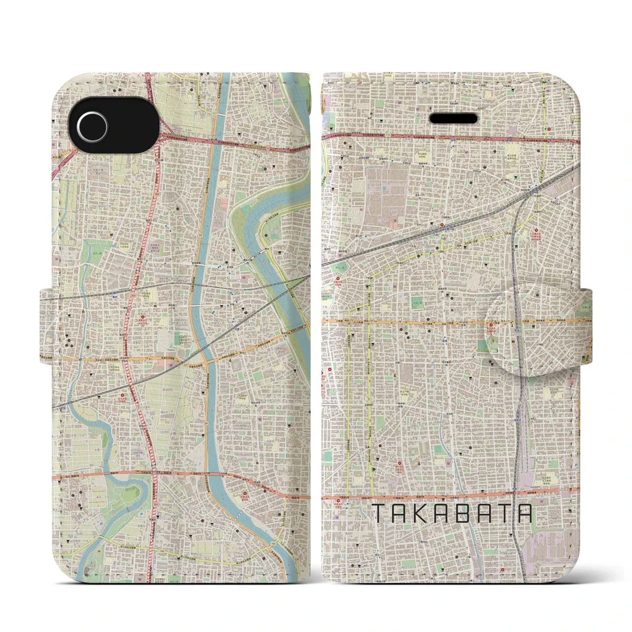 【高畑(愛知県)】地図柄iPhoneケース(手帳タイプ)ナチュラル・iPhone SE(第3 / 第2世代) / 8 / 7 / 6s / 6 用