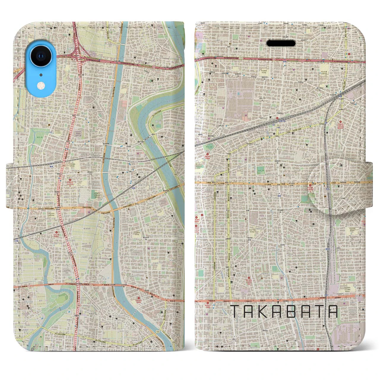 【高畑(愛知県)】地図柄iPhoneケース(手帳タイプ)ナチュラル・iPhone XR 用