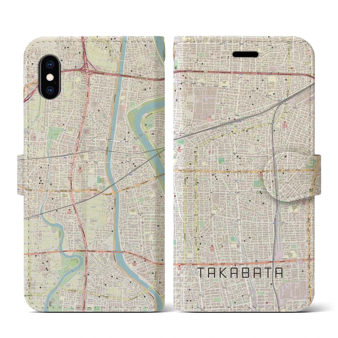 【高畑(愛知県)】地図柄iPhoneケース(手帳タイプ)ナチュラル・iPhone XS / X 用